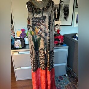 Patch work with animal print Dress Size M-L Midi